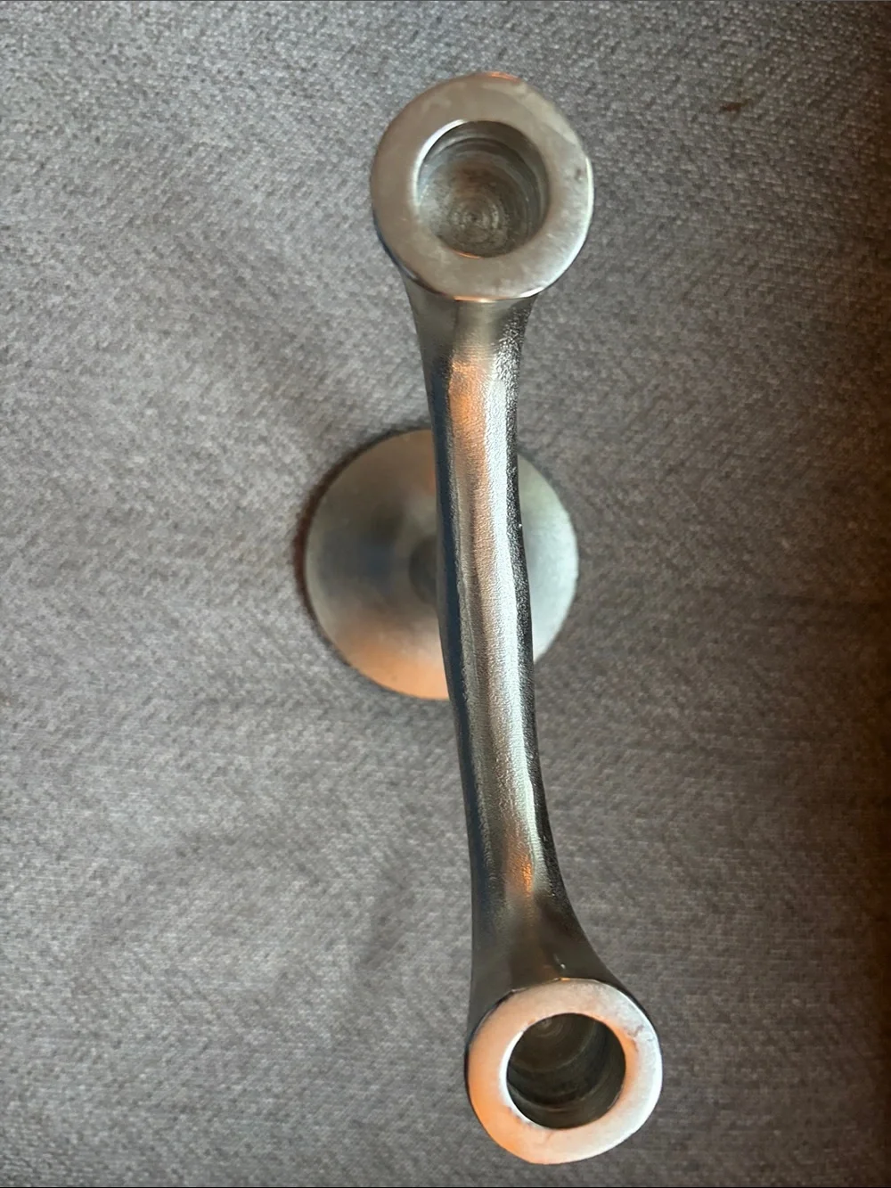 Crate & barrel Sleek Silver Double-Arm Candle Holder - Modern Home Dining Accent